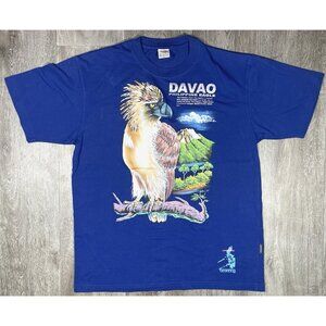 Vintage Dibuho Davao Philippine Eagle Blue Hand Painted T-Shirt - Size 2XL